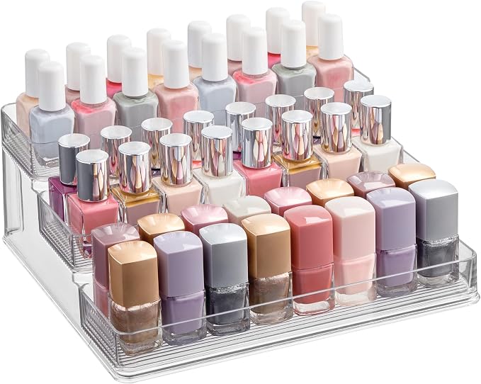 iDesign Nail Polish Organizer, 3-Tier Clear Display Stand | Holds up to 30 Bottles, Compact, For Countertop