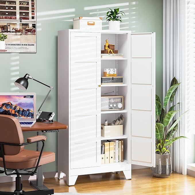 Letaya 72" H Metal Storage Cabinet with 2 Doors and 4 Shelves,Tall Kitchen Pantry Cabinets,Utility Pantry Organizers for Cupboard/Dining/Bathroom/Home Office/Garage (White, 72" H x 18" D x 33.5" W)