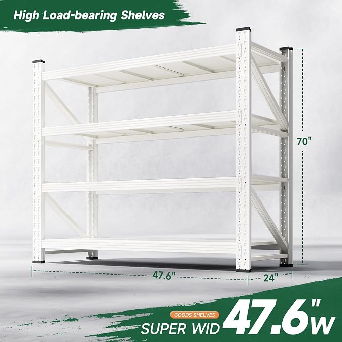 Letaya 3000LBS Storage Shelves Heavy Duty,70" H Garage Shelving Units, 4 Tier Adjustable Utility Rack Shelf,Large Metal Industrial Shelves,for Shop,Warehouse,Basement (48" W x 24" D x 70" H)