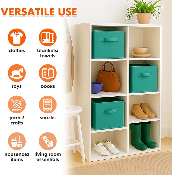 PowerKing Collapsible Storage Cubes, Farbic Storage Bins, Forest, 2 Pack | Sturdy, Lightweight, Easy Pull Handle, Closet & Shelf Organizer, Clothes and Toys Storage, 10.5'' x 11'' x 10.5''