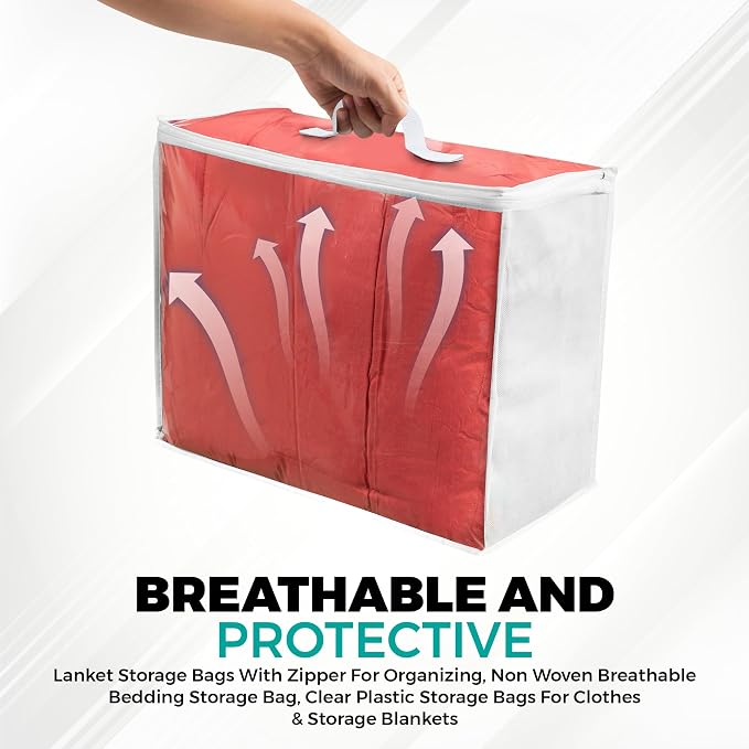 VitalUp 6 pack Clear Plastic Storage Bag with Zipper, Foldable Moving Bag for Comforters, Blankets, Bedding, Storage Containers, Breathable, Durable Clothes and Duvet Closet Organizers, 20x20x8 | Breathable Non-Woven Sides, Foldable, Comforters, Beddin...