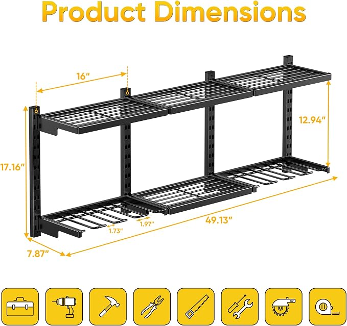 POKIPO Large Modular Power Tool Organizer Wall Mount With 6 Adjustable Shelf, Heavy Duty Iron Tool Storage Rack Loads 300lbs with 8 Cordless Tools Drill Holder,Battery Utility Rack for Garage Workshop