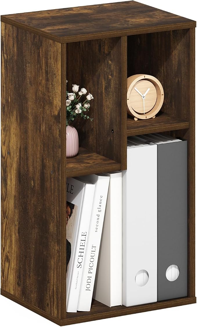 Furinno DALY Book Shelf, 3-Cube Bookshelf, Cube Storage Organizer Bookcase with Irregular Compartments, 9.4 x 11.7 x 21.3, for Living Room, Bedroom, Home Office, Amber Pine