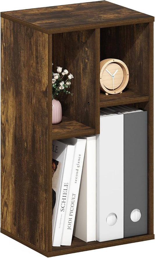 Furinno DALY Book Shelf, 3-Cube Bookshelf, Cube Storage Organizer Bookcase with Irregular Compartments, 9.4 x 11.7 x 21.3, for Living Room, Bedroom, Home Office, Amber Pine