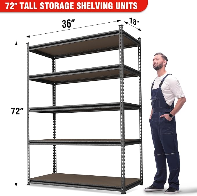 WORKPRO 5-Tier Adjustable Metal Shelving, 36”Wx18”Dx72”H,4000LBS Capacity