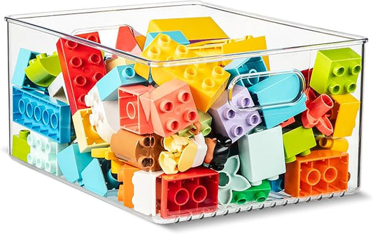 Plastic Food Storage Clear Container Bin with Handles for Organizing Kitchen, Pantry, Refrigerator, Freezer, Pantry, Cabinet, Closet, Bathroom 10”x8”x5”