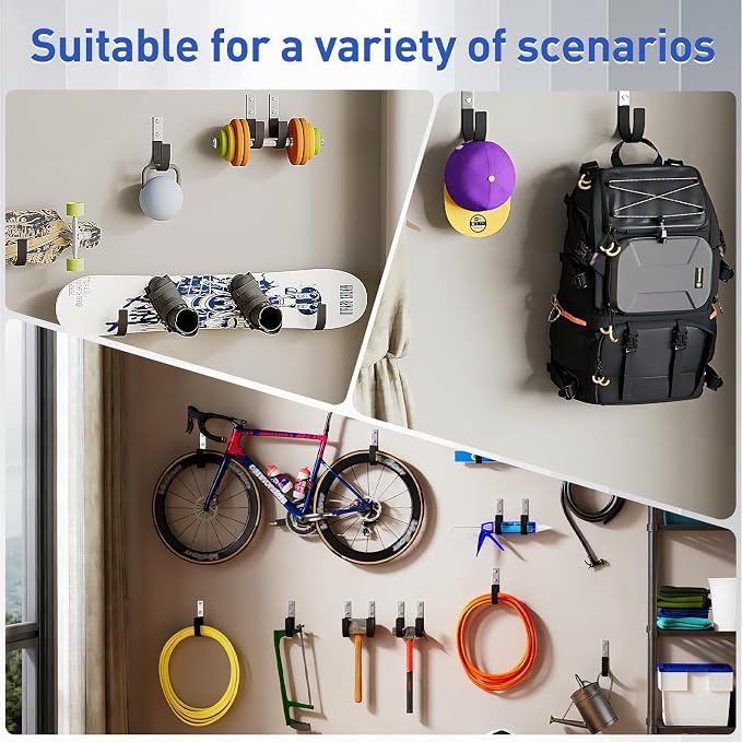 Heavy Duty Wall Hooks, Garage Storage Utility Hooks, Steel Wall Mount Hanger, Tool Organizer Hose Hanger Steel U Hooks for Garage & Garden (4, Black)