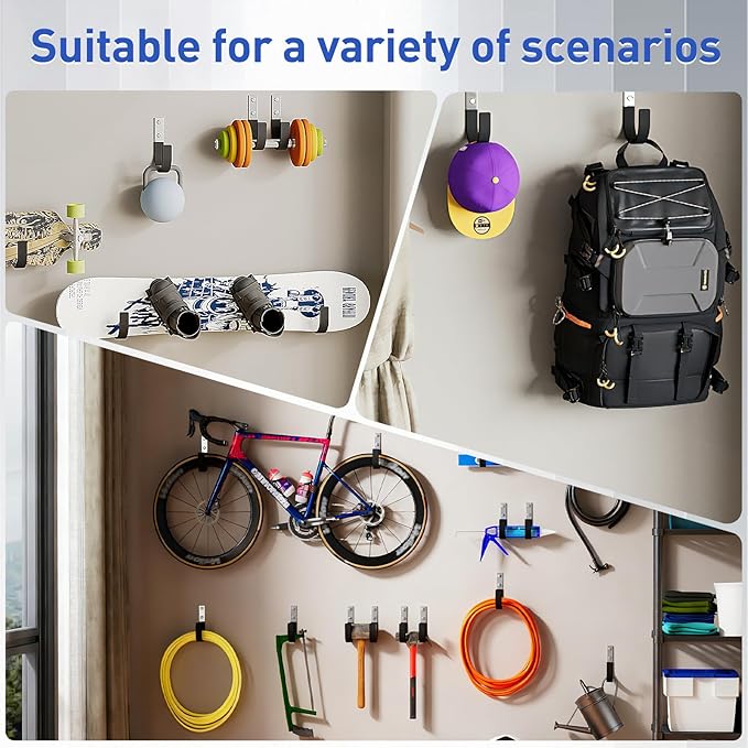 Heavy Duty Wall Hooks, Garage Storage Utility Hooks, Steel Wall Mount Hanger, Tool Organizer Hose Hanger Steel U Hooks for Garage & Garden (2, Black)