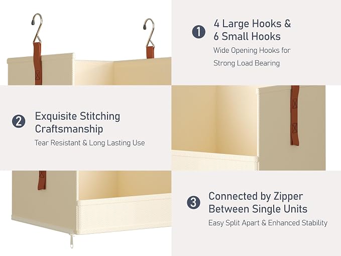 DIMJ Hanging Closet Organizer - 4-Tier Modular Hanging Shelves with Zippers Hooks, Collapsible Baskets for RV, Dorm, Small Spaces, Fabric Storage Bins for Clothes, Handbags