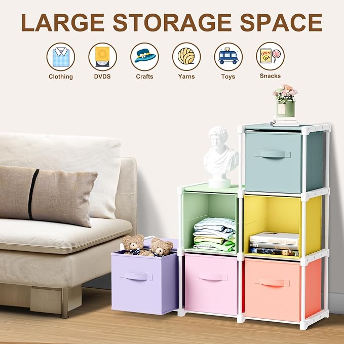 Briwooody 6 Cube Storage Organizer Storage Bins Shelf,Multiple Colors