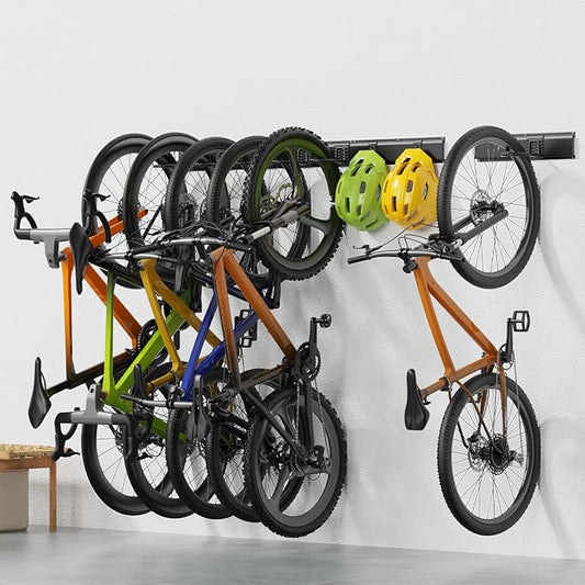 Housolution Bike Storage Rack 48Inch for 6 Bikes + 5 Helmets, Up to 500lbs | Heavy Duty Bike Hangers for Garage, Bike Hooks for Garage, Solid Steel Bicycle Storage, Bike Wall Mount, New Black