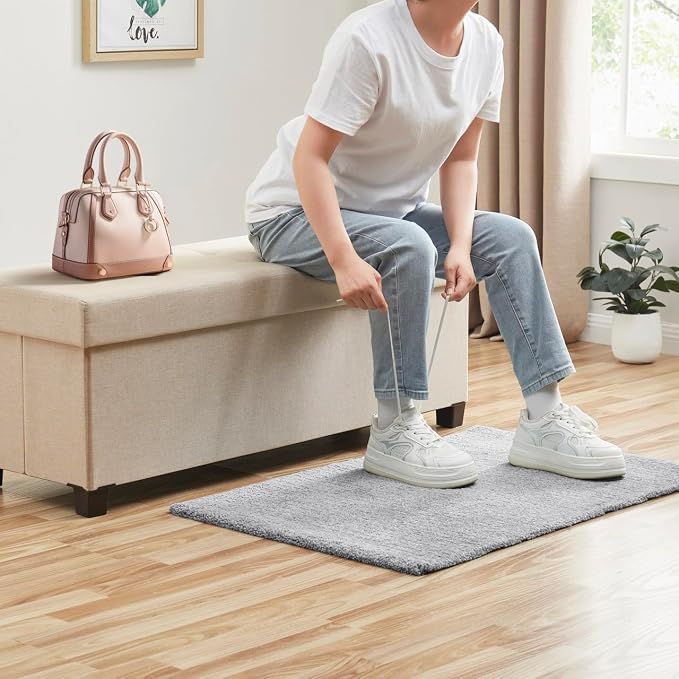 Ornavo Home 43" Large Storage Ottoman Bench with Legs, Beige | Foot Rest Stool; Ottoman with Hidden Storage; Ideal for Bedroom, Living Room, Entryway or Home Office