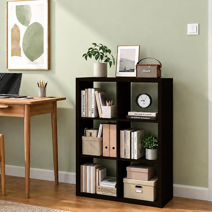 6 Cube Storage Organizer Shelf, Chocolate Color 13in | 2026 Wooden Thick Frame, Anti-Tipping Kits, Reversible Open Back Bookcase, Horizontal and Vertical Dual-use