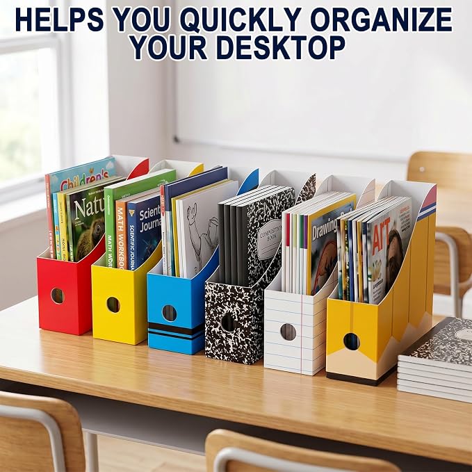 12 Pcs Back to School Cardboard Magazine File Holder Set Colored Composition Book Foldable Desk Document Holder Organizer Vertical Paperwork Storage Boxes for Classroom Home Office