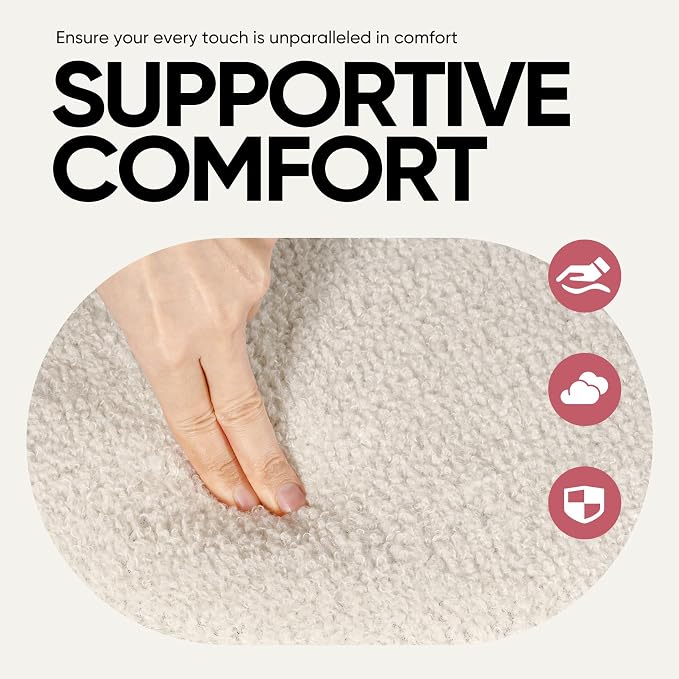 43 Inches Oval Ottoman with Storage, Boucle Sherpa Storage Ottoman Bench, Folding Foot Rest Chest for Bedroom Living Room