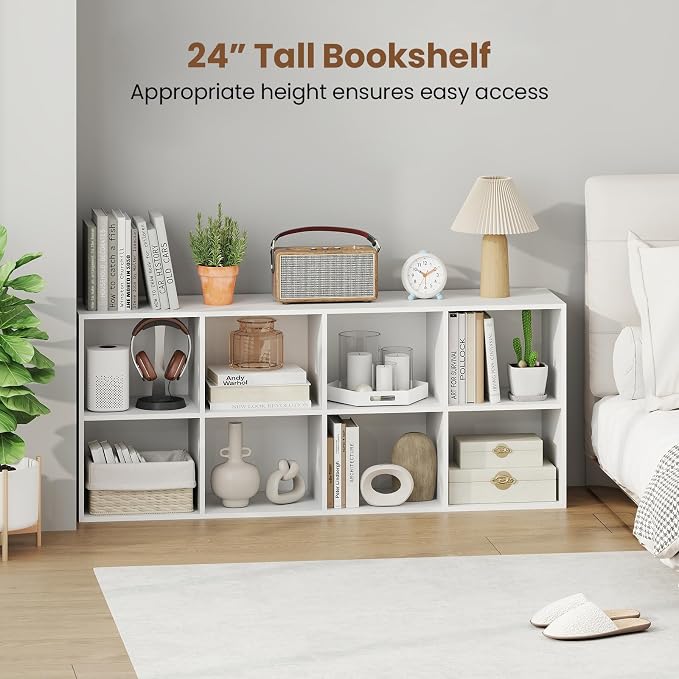 Giantex 8-Cube Bookcase, 3-Tier Cubby Bookshelf, Horizontal Vertical Display Rack with Anti-Tipping Kits, Modern Storage Organizer Shelf Unit for Bedroom, Living Room, Study (White, 8-Cube)