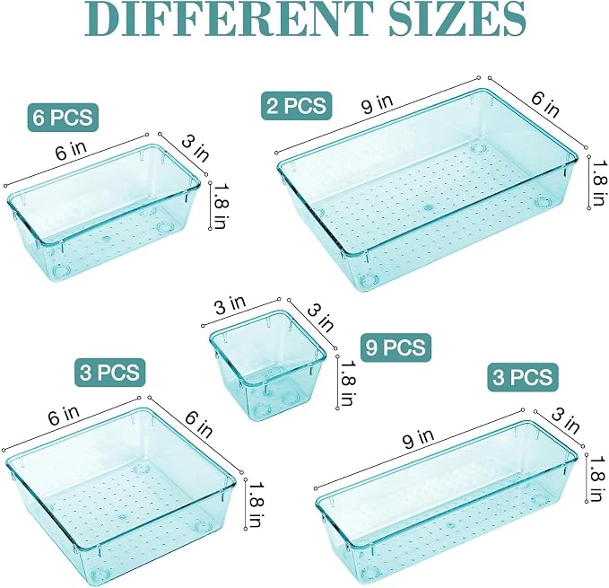 StorMiracle 23 PCS Drawer Organizer Set, 5 Varied Size Bathroom and kitchen Drawer cabinet organizer Trays, Clear Storage Bins for Makeup, Jewelry, Utensils and Gadgets