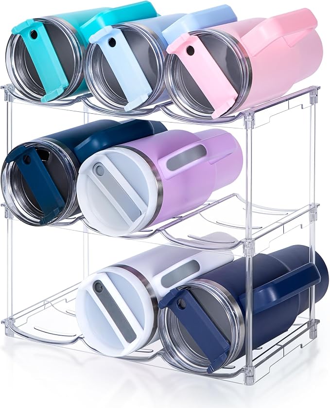spospo Stackable Water Bottle Organizer for Stanley 40 oz Tumbler | Water Bottle Holder for Cabinet, Pantry Kitchen Organizers and Storage for Stanley Cup Accessories, Tumbler Organizer, 3 Pack