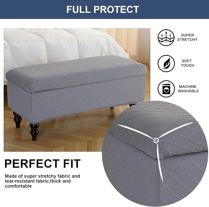 FUANGUI Ottoman Cover Slipcovers Rectangular Folding Stretch | Storage Bench Footrest Sofa Stool Covers Footstool Protector with Elastic Bottom, Removable Washable,Small