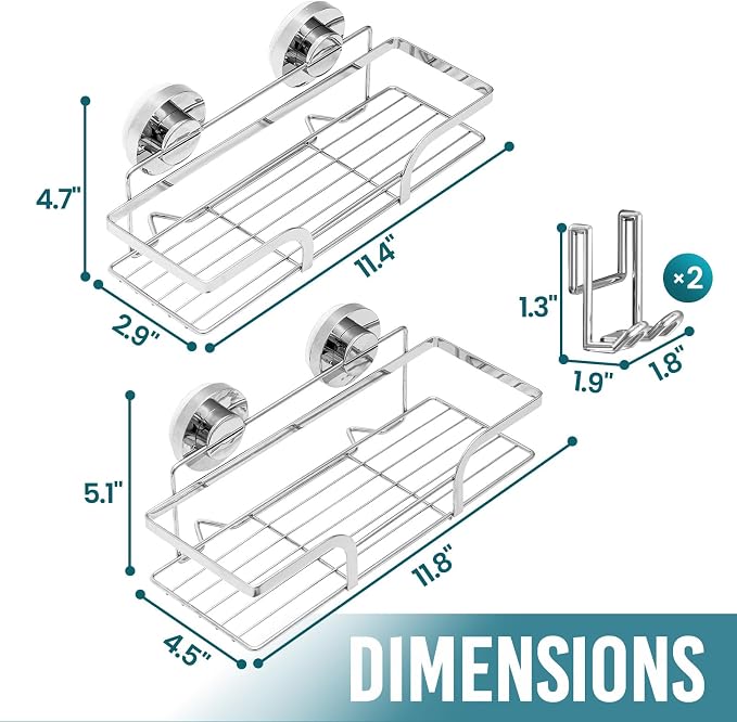 TAILI Shower Caddy Suction Cup 2 Pack, Heavy Duty Bathroom Basket, Bath Shelves for Inside,Stainless Steel Shower Holder for Bathroom Storage & Home Decor