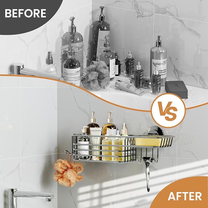LEVERLOC Shower Caddy Suction Cup Shower Shelves Shower Holder，Silver | No Drill, Heavy Duty, Small, Wall Mount, Soap Holder, Shampoo Holder