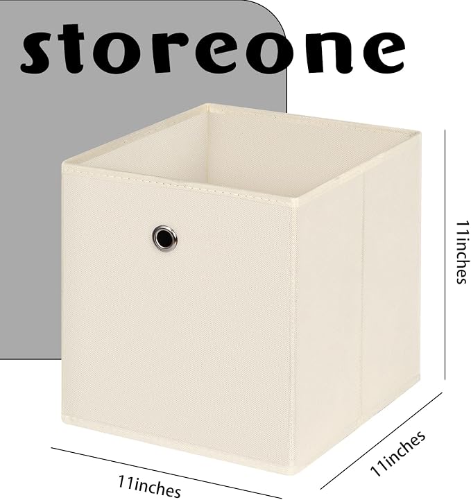 Fabric Cubes Storage Containers ,11 Inch Cloth Storage Cube Foldable Storage Bins Cubes Organizer Baskets with Handles for Shelf,Closet,Nursery,Set of 1,(Creamy-White)
