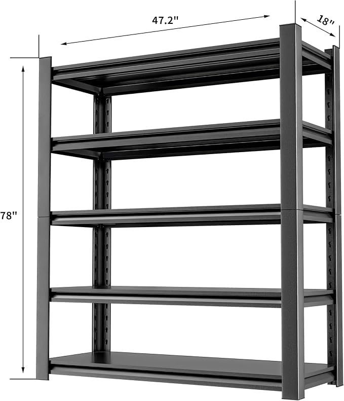 OLLRRACT 5-Tier Garage Shelving, Metal Storage Shelves 2 - Pack | 48"W x 18"D x 78"H, Adjustable, Steel, Heavy Duty, Industrial Storage Rack for Basement, Laundry, Living Room, Warehouse