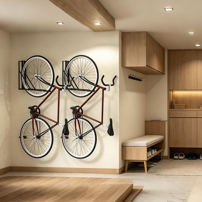 Swivel Bike Wall Mount 2 Pack, Bike Hanger for Garage, Bicycle Wall Rack for 18.5–22.4 in Wheels, Space -Saving Wall Bike Rack for Road, MTB & E-Bikes, Holds up to 77 lb