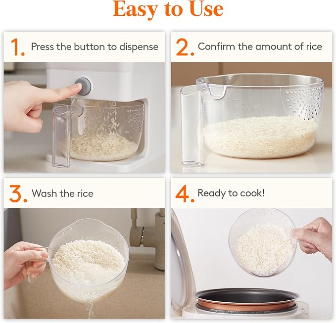 Lifewit Rice Dispenser 25 Lbs(11.3kg), Rice Storage Container Sealed Moisture Proof with Measuring Cup for Kitchen Pantry Household, BPA-Free, 1 Pack White
