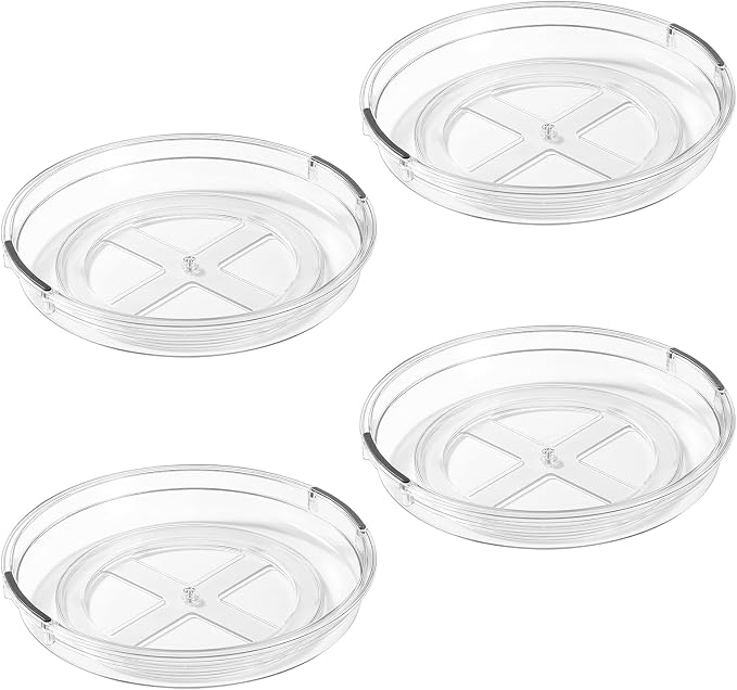 LAMU 4 Pack 10.6in Lazy Susan Organizer, Clear Lazy Susan Turntable for Cabinet, Refrigerator, Table Top, Kitchen, Bathroom, Pantry Organizers and Storage