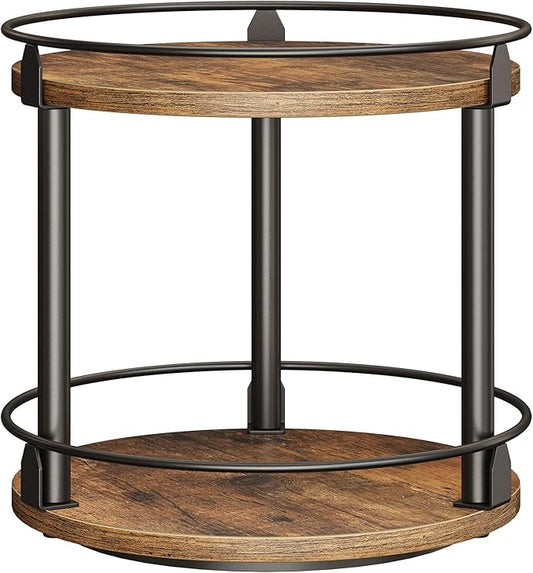 YATINEY Lazy Susan Organizer, Rotating Spice Rack, 2 Tier Spice Turntable Organizer, Industrial Turntable Spice Holder, for Kitchen Countertop and Cabinet, Compact and Versatile, Rustic Brown SR22BR
