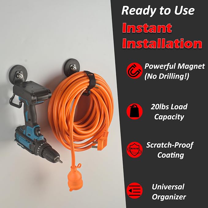 MUTUACTOR Upgraded Strong Magnetic Hooks Heavy Duty,4-Pack Unique Mounting Magnet with Hook,20lbs Durable Storage Magnet Hook for Storing Cordless Impact Drivers Trailer Cord Garage Tools