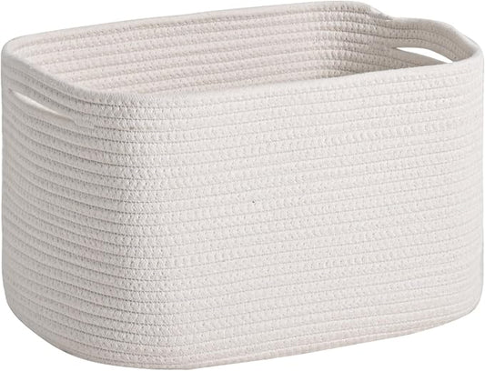 ICERZCZ Woven Cotton Rope Storage Basket for Organizing, Cute Decorative Baskets for Gifts Empty, Organizer Bins for Dog Toy, Baby Laundry, 17“×13”×9.5“, Off White
