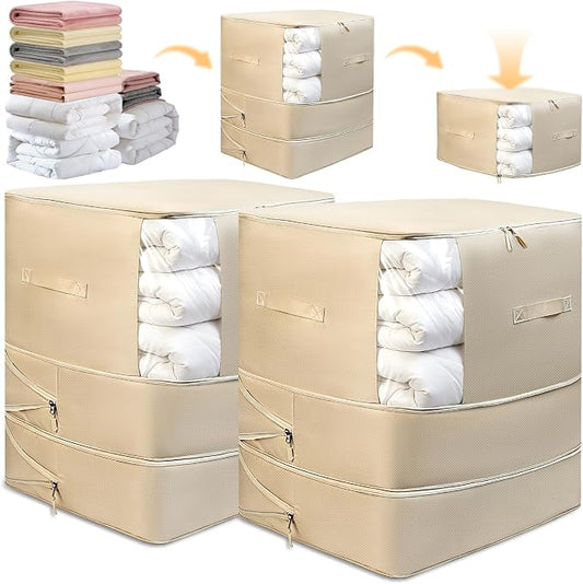 2 Pack Upgrade Comforter Storage Bag with Handle, Space Saving 3-Layer Adjustable In 3 Sizes (142L, 107L, 71L), Compression Blanket Storage Bags, Washable Bedding Organizer For Pillow Duvet Clothing