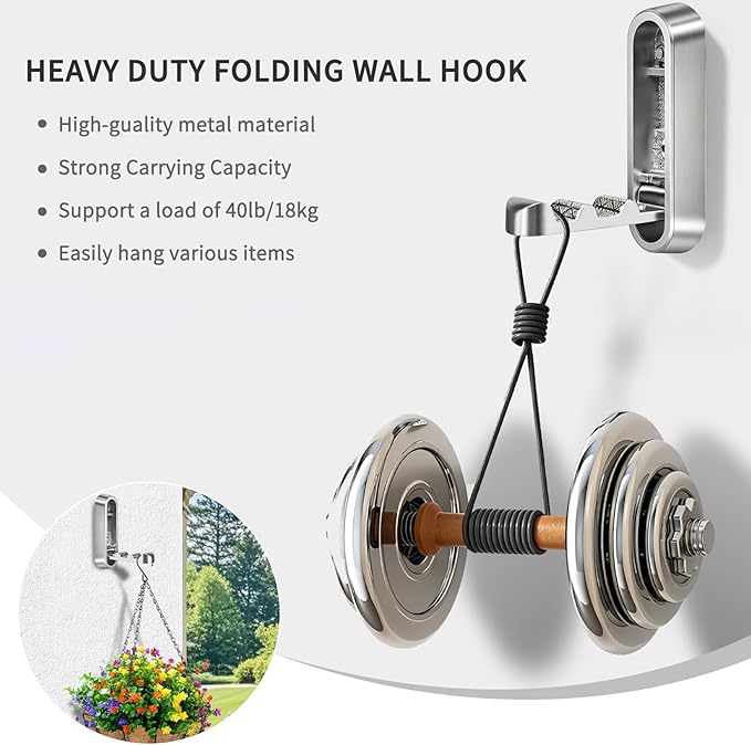 6PCS Foldable Wall Hooks, Zinc Alloy Flip Down Hooks, Retractable Wall Hooks for Bathroom, Entryway, Hanging Coats Hats Bags Keys (Silver)