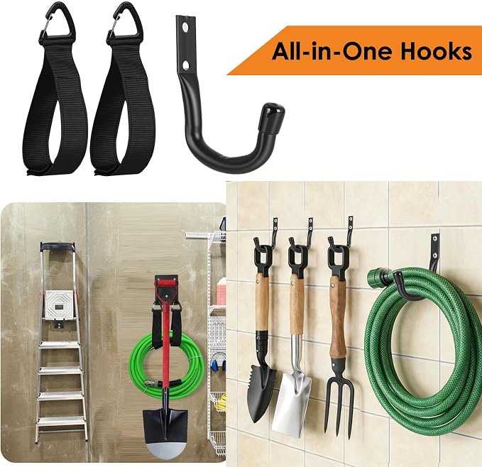 14" Garage Hooks Heavy Duty 1-Pack - Garage Storage System Hooks, Ladder Hooks for Garage Wall & Broom Holder Wall Mount | Non-Slip Tire Rack & Heavy Duty Wall Hooks for Hanging Ladders, Chairs.