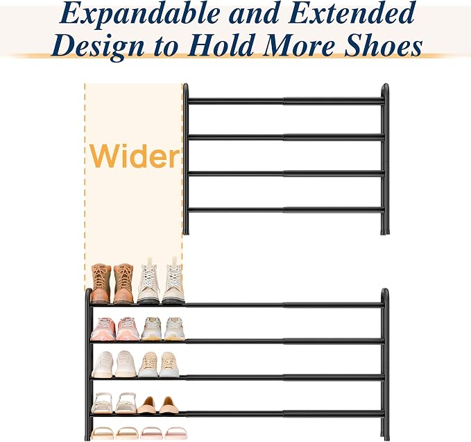 ENJOYBASICS 4 Tier Expandable Shoe Rack for Closet, Small Metal Shoe Organizer, 24 Pairs, Black