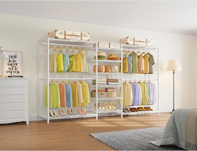 VIPEK X3 Plus Large Expandable Closet Rack Wardrobe Closet Organizer White | Freestanding Clothes Racks with Adjustable Shelves and Hanger Rods from 5'10" to 8'8", Large Modular Closet Systems 1360LBS