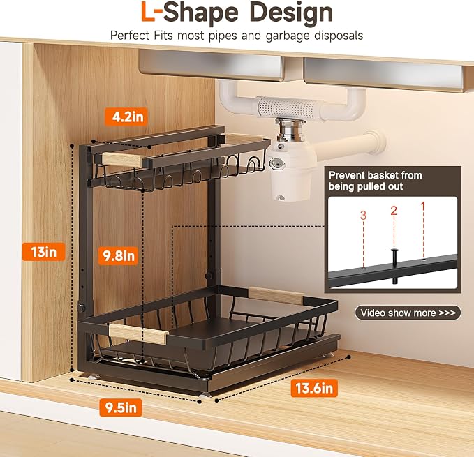 Sevenblue 2-Pack 2-Tier Height Adjustable Under Sink Organizer & Storage (Brown)