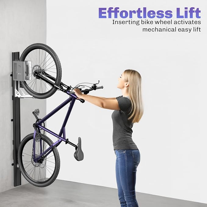 Vertical Wall-Mounted Bike Rack with Mechanical Lift, Easy Bicycle Storage, Black, LF-EBR1