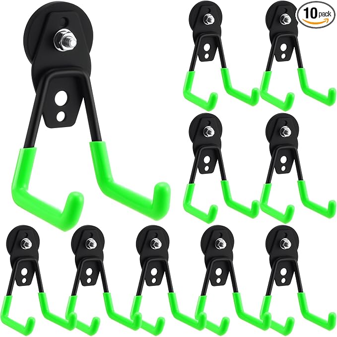 Landhoow 10 Pcs Large Magnetic Hooks Heavy Duty Garage Magnet Hooks Strong Storage Utility Magnetic Hangers with Anti Slip Rubber Coating for Indoor and Outdoor Hanging (Green)