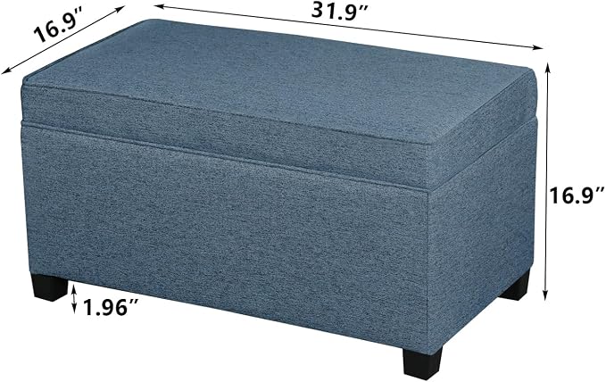 Adeco 31 Inches Storage Ottoman Bench, Non-Folding End of Bed Foot Rest Stools Ottoman with Thicker Foam Padded Seat, Upholstered Storage Chest for Living Room, Entryway, Bedroom