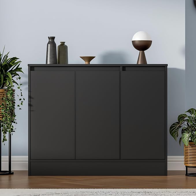 Housoul Buffet Cabinet with 3 Doors, Coffee Bar Cabinet with Storage, Black | Modern Kitchen Sideboard Cabinet, Storage Cabinet with Adjustable Shelves, Buffet Cabinet for Living Room, Kitchen