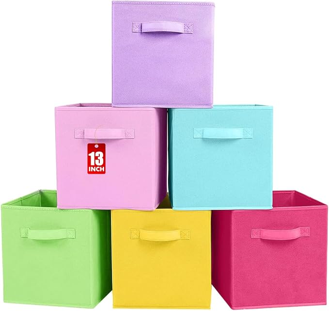 ShellKingdom Storage Bins, Foldable Fabric Storage Cube And Cloth Organizer | Storage Drawer For Closet And Toys, 13 X 13 X 13 INCH, 6 Pack (6 Colors)