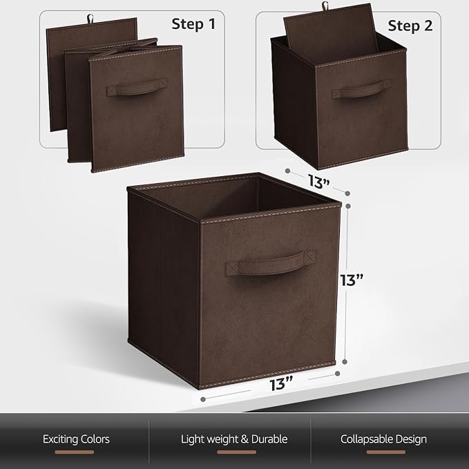 Sorbus 13 Inch Storage Bins - Sturdy Collapsible Fabric Storage Cubes with Handle - 8 Foldable Baskets for Organizing Clothes, Toys, Books - Storage Baskets for Shelves, Closets