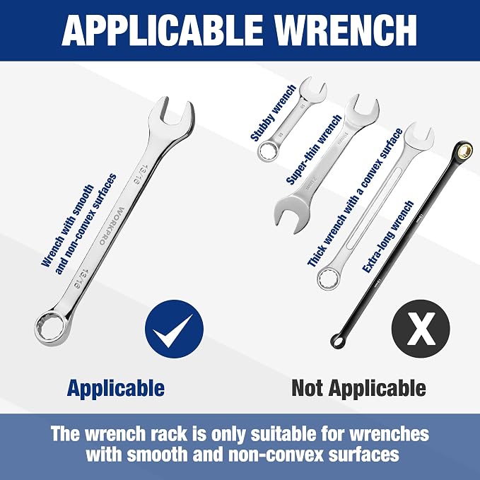 WORKPRO 2-Piece Wrench Organizer, 24-Slot Wrench Holder Set with Lock Cover | Plastic Wrench Storage Metric & SAE Compatibility (Up to 19mm or 7/8), Premium Quality Tool Trays with Carrying Handle
