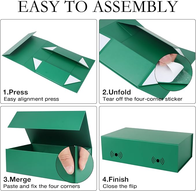 LFBOX Green Christmas Gift Box with Magnetic Lids 1 Pack | Large Bridesmaid Groomsman Proposal Boxes,13.8x8.3x4.4 in, Collapsible Rectangle Storage Box