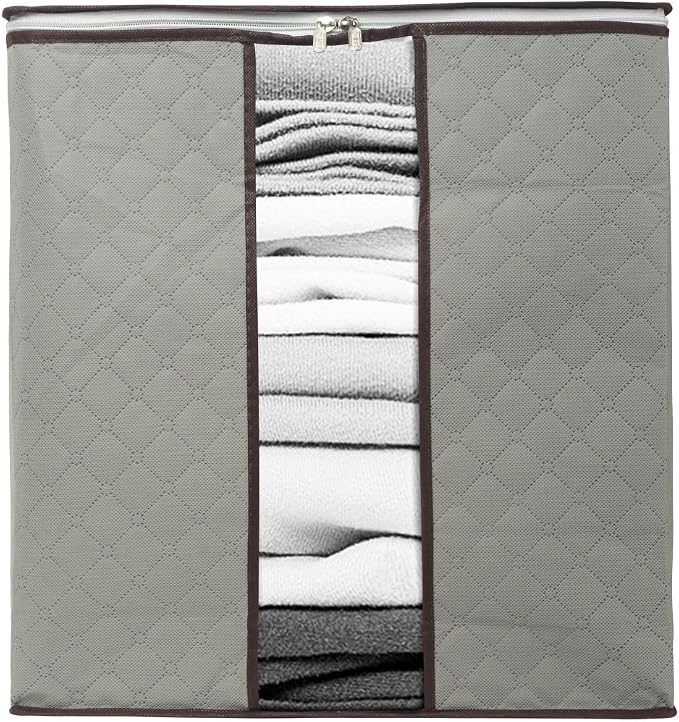 Foldable Large Storage Bags 2 Pack, Clothes Quilt Blanket Pillow Bedding | 18x11x17 inch size, clear window, sturdy handles, holds comforter Under Bed Organizer