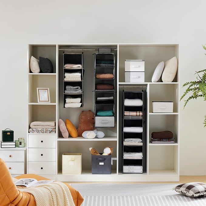 YOUDENOVA Hanging Closet Organizer, 4-Shelf Closet Hanging Storage Shelves, Black