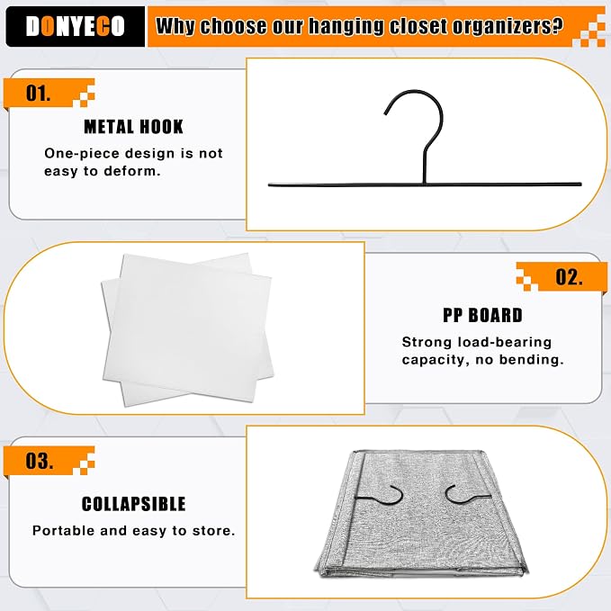 Hanging Closet Organizer 6-Shelf, Oxford Linen Wardrobe Storage, Gray | Easy-mount foldable design holds clothes, handbags, shoes & accessories; washable Oxford fabric, sturdy and space-saving.